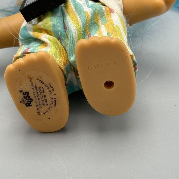 Vtg Russ Blue Hair Troll Doll Walkman Headphones Brown Eyes 18366 Sticker 4” - Picture 11 of 12